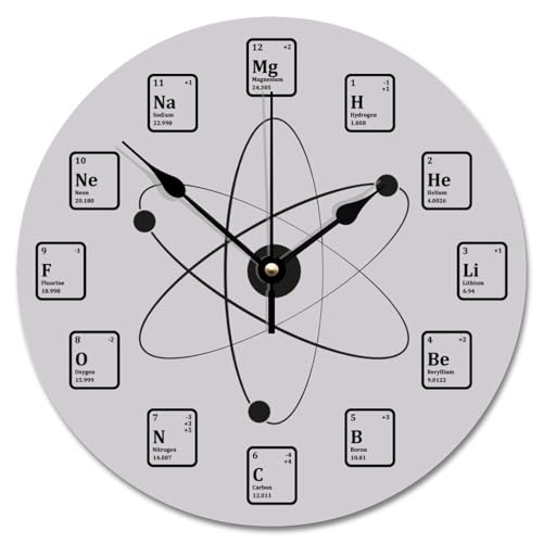 10 Inch Wall Clock Chemical Elements Chem Time Periodic Table Wall Clocks Battery Operated Non-Ticking Farmhouse Decor for Living Room Bedroom Office Kitchen Wedding Gift - color: Style-3, size: 10x10 in
