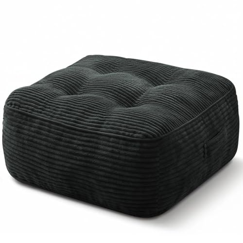 11" Thick Washable Floor Pillow for Adults, Yoga & Meditation Cushion with Handle, Square Large Pillows Seating with Removable Tufted Corduroy Cover for Tatami Living Room Board Games, Dark Gray - color: Dark Gray