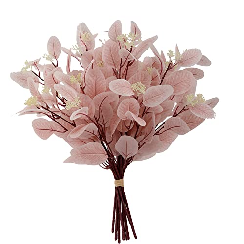20" Silk Artificial Eucalyptus Stems, 12 Pcs Fake Eucalyptus Stem with Leaves Berries, Greenery Plants Floral Decorations for Wedding Party Home Flowers Arrangement Boho Decor (Blush) - color: Blush