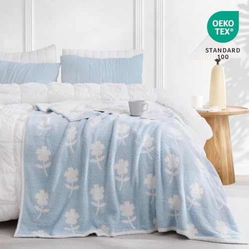 Snuggle Sac Twin Size Bedding Blanket, Blue Flower Throw Blanket for Couch, Microfiber Fluffy Warm Cozy Fuzzy Soft Reversible Blankets, Blue, 60x80 inches - color: Flower Blue, size: Twin(60"x 80")