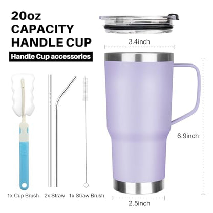 20 oz Tumbler with Handle, Stainless Steel Insulated Tumbler with Lid and Straw, Double Wall Vacuum Coffee Mug Tumbler, Insulated Coffee Thermal Cup for Cold and Hot (Light Purple) - color: Light Purple, size: 20 Ounces