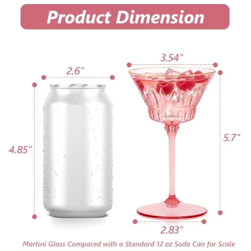 12 Pcs Plastic Martini Glasses with Gold Rim 4.5 Oz Reusable Acrylic Coupe Cocktail Glasses Removable Champagne Dessert Cups for Margaritas Mimosa Weddings Parties Birthday Celebrations (12, pink) - color: Pink