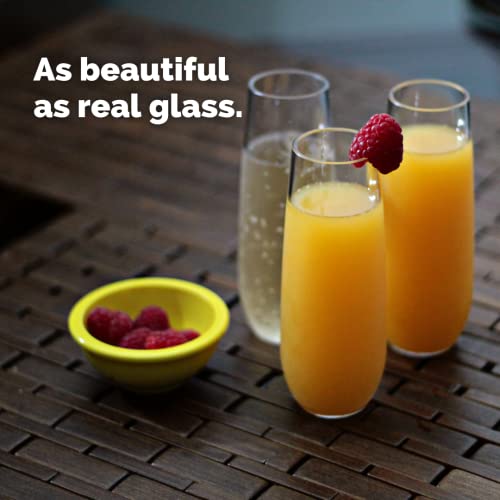 Unbreakable Stemless Champagne Flutes 9oz Set of 2, Shatterproof Tritan Plastic Glasses, Reusable Dishwasher Safe Flute, Wedding, Bachelorette, Travel & Poolside Champagne Glasses