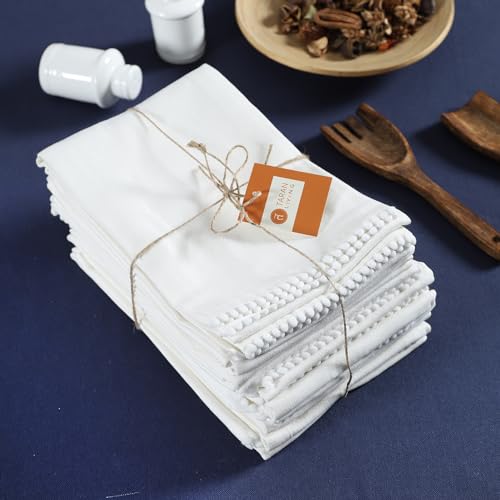 Kitchen Towels 100% Cotton Solid Kitchen Dish Cloths, Valentine Decor Hand Towel Reusuable Dish Towel for Cleaning & Drying Tea Towels Set with Hanging Loop - 18"x 28", Pack of 6 - White - color: White, size: Pack of 6