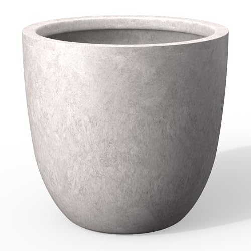 Kante Accent Round Bowl CON Gray Concrete Planter 14" Dia, Outdoor | Rubber Plug for Indoor, Drainage for Garden, All-Weather Cement Flower Pot, Handcrafted, Anti-Frost & UV, Modern Home Decor - color: Light Gray, size: 14"d