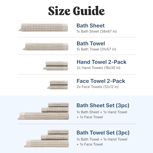 ONSEN Supima® Waffle Bath Towel Set, Quick Dry Lint Free 100% USA Cotton, Bath Hand and Face Towel Bundle, 3 Piece (Oatmeal, Bath Towel Set) - color: Oatmeal, size: Bath Towel Set