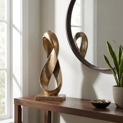 14.6" Tall Abstract Bronze-Finish Knot Sculpture, Modern Resin Infinity Loop Statue, Modern Tabletop Decor for Coffee Table, Bookshelf, Mantel, Entryway, Living Room Office Accent Centerpiece
