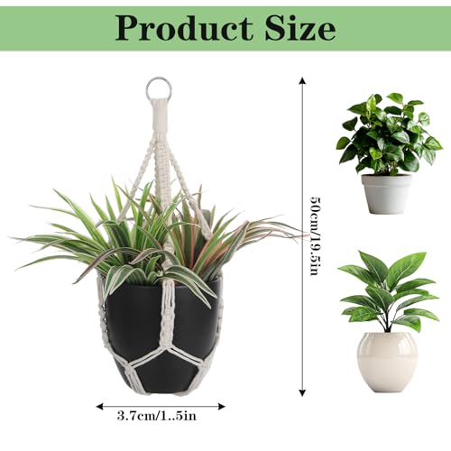 Handmade Macrame Plant Hangers, 2 Pack Hanging Planters Baskets | Cotton Boho, Plant Holder, 19.6 Inch White Rope, Flower Pot Holders for Indoor Outdoor Decor