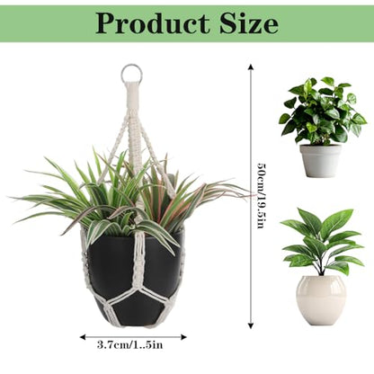 Handmade Macrame Plant Hangers, 2 Pack Hanging Planters Baskets | Cotton Boho, Plant Holder, 19.6 Inch White Rope, Flower Pot Holders for Indoor Outdoor Decor