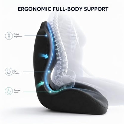 Pain Relief Ergonomic Seat Cushion with Lumbar Support, Memory Foam, L-Shaped, for Office Chair, Car Seat, Gaming Chair (Grey)