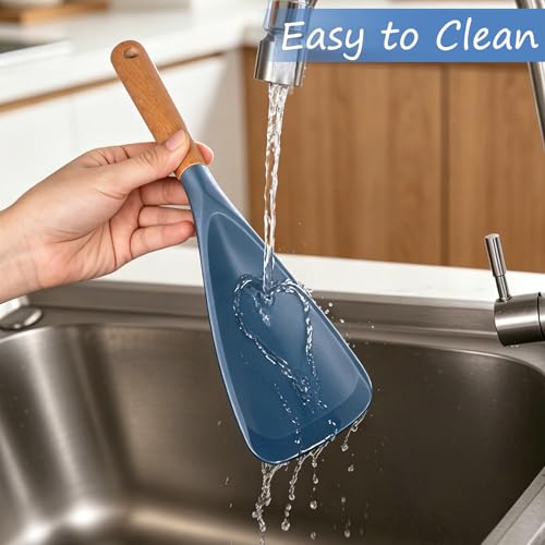 Cooking Spoon for Nonstick Cookwares, Multifunction Spatula Spoon, Great for Both Cooking and Serving, Wood Handle Spoon for Stirring, Mixing, Serving (2, BLUE) - color: Blue