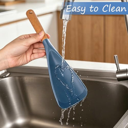 Cooking Spoon for Nonstick Cookwares, Multifunction Spatula Spoon, Great for Both Cooking and Serving, Wood Handle Spoon for Stirring, Mixing, Serving (2, BLUE) - color: Blue