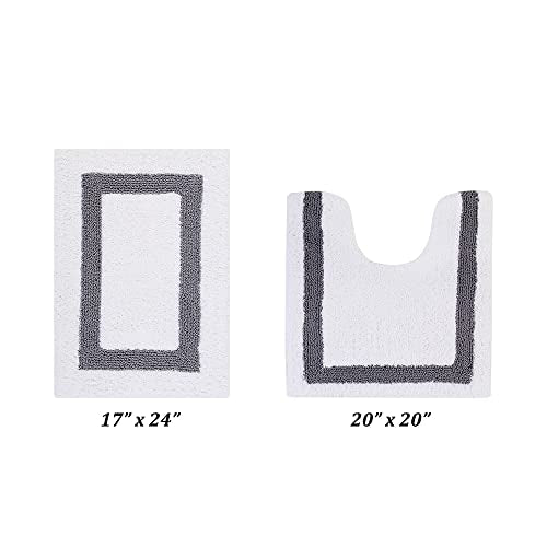 Better Trends 100% Cotton Hotel Collection Bath Set, White & Gray - Tufted, Reversible, Absorbent & Machine Washable 2 Piece Bathroom Rug Set, Toilet Base & Sink Mat - color: White & Gray, size: 2 Piece Set (17" x 24" | 20" x 20")