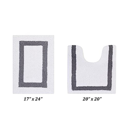 Better Trends 100% Cotton Hotel Collection Bath Set, White & Gray - Tufted, Reversible, Absorbent & Machine Washable 2 Piece Bathroom Rug Set, Toilet Base & Sink Mat - color: White & Gray, size: 2 Piece Set (17" x 24" | 20" x 20")