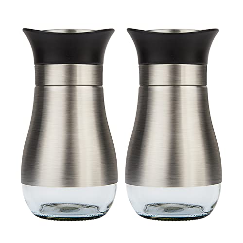 2-Piece Set Salt & Pepper Glass Shaker Stainless Steel Cover with Tray - color: Black with Tray