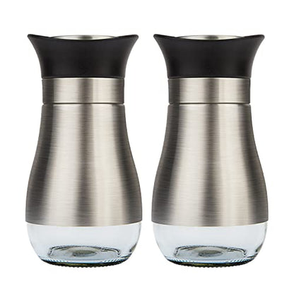 2-Piece Set Salt & Pepper Glass Shaker Stainless Steel Cover with Tray - color: Black with Tray