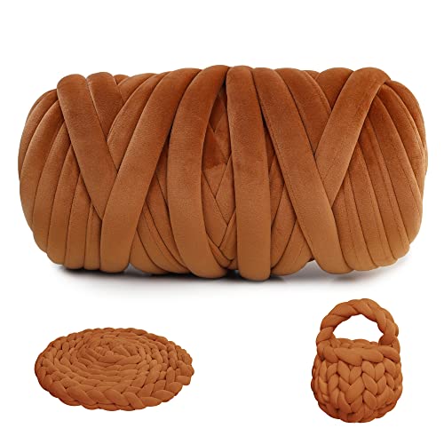 Chunky Yarn for Arm Knitting, guofa 2.2LBS Soft Fleece Yarn for Throw Blanket Pillow, Hand Knitting Bag, Cat Bed and DIY Home Decorations - color: Brown, size: 37 Yards