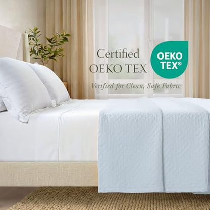 Threadmill Cotton Queen Coverlet Blanket, Jacquard, Light Blue, 90x92 | 100% Cotton, Jacquard Pattern, 90x92 in, Breathable, All-Season, Lightweight, OEKO-TEX Certified, Machine Washable - color: Classic Light Blue, size: Queen / Full