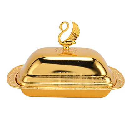 Stainless Steel Serving Tray with Lid for Fruit Desserts Snacks Candies | Serving Platte with Swan Handle Lid for Home Wedding Party Gatherings Dinners, Small Fruit Tray, Gold, 7.5"x 5.5" - color: Gold