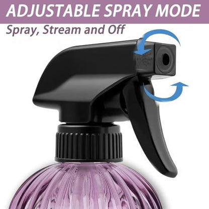 Glass Plant Mister Spray Bottle 15oz Purple Adjustable Nozzle for Gardening | 360° 3 spray modes, fine dew-like mist, thick glass, visible water level, 2pack mist sprayer for cleaning hair pets plants - color: Purple