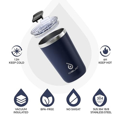 Ideus 20 oz Tumbler, Travel Coffee Mug with Splash Proof Sliding Lid, Double Wall Stainless Steel Vacuum Insulated Coffee Mug for Home and Office, Keep Beverages Hot or Cold, Navy blue - color: Navy Blue