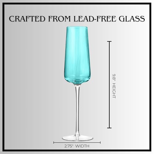 ARTLAND Soho Optic 8.5 oz Champagne Flute, Set of 4 - Modern Contemporary Stemmed Glasses - Ideal for Weddings, Parties, Prosecco, Sparkling Wine, Excellent Gift Idea, Dishwasher Safe (Turquoise) - color: Light Turquoise, style: Champagne Flute (4-Piece)