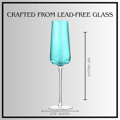ARTLAND Soho Optic 8.5 oz Champagne Flute, Set of 4 - Modern Contemporary Stemmed Glasses - Ideal for Weddings, Parties, Prosecco, Sparkling Wine, Excellent Gift Idea, Dishwasher Safe (Turquoise) - color: Light Turquoise, style: Champagne Flute (4-Piece)