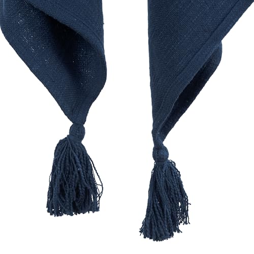 HomeRoots 50" X 60" Blue Cotton Woven Ikat Throw Blanket with Tassels