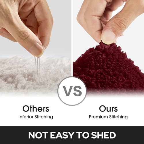HOMEIDEAS Bathroom Rugs Sets 2 Piece, Super Soft and Absorbent Non Slip Microfiber Machine Washable Bath Mat Set (20" x 32" + 16" x 24", Burgundy Red) - color: Loop- Burgundy Red, size: 1'4" x 2'8" (16"x24"+20"x32")