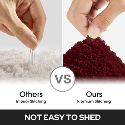 HOMEIDEAS Bathroom Rugs Sets 2 Piece, Super Soft and Absorbent Non Slip Microfiber Machine Washable Bath Mat Set (20" x 32" + 16" x 24", Burgundy Red) - color: Loop- Burgundy Red, size: 1'4" x 2'8" (16"x24"+20"x32")