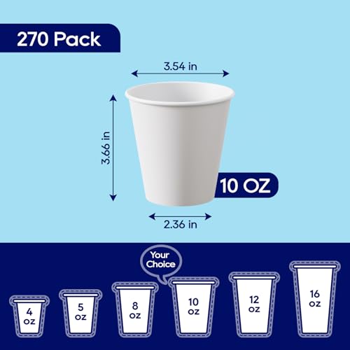 LITOPAK 270 Pack 10 oz Disposable Paper Coffee Cup, Drinking Cups for Water, White Paper Hot Coffee Cups, Suitable for Party, Picnic, Travel, and Events - color: White-10oz