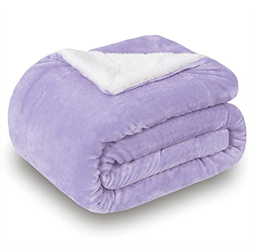 Sherpa Fleece Throw Blanket, Lilac, 50x60 inches | Double-Sided Super Soft Luxurious Plush Blanket Throw Size - color: Lilac, size: 50"×60"