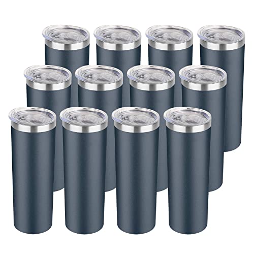 HASLE OUTFITTERS 20 oz Skinny Tumblers Bulk Set, Stainless Steel Insulated Slim Tumblers with Lids, Reusable Double Wall Travel Coffee Mugs, Durable Powder Coated Travel Water Cups(Navy, 12) - color: Navy Blue, size: 20 oz (12 Count)