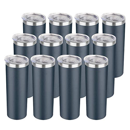 HASLE OUTFITTERS 20 oz Skinny Tumblers Bulk Set, Stainless Steel Insulated Slim Tumblers with Lids, Reusable Double Wall Travel Coffee Mugs, Durable Powder Coated Travel Water Cups(Navy, 12) - color: Navy Blue, size: 20 oz (12 Count)