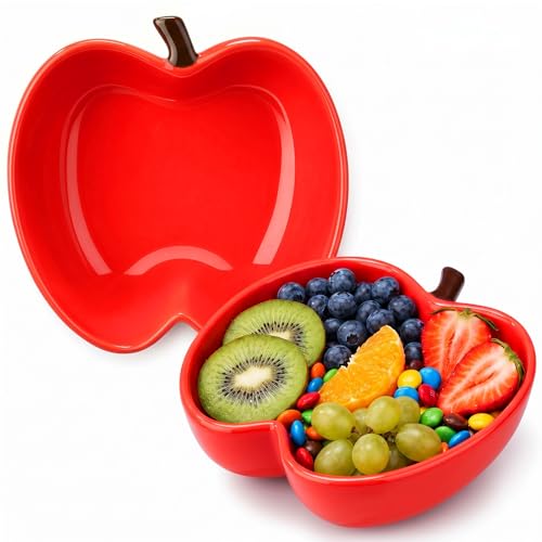 Jinei 2 Pcs Teacher Appreciation Gift Red Apple Shaped Ceramic Bowl | Snack & Fruit Container, Back to School Fruit of The Spirit Gift for Teacher Office Desk Snack Serving Bowl Decoration - color: Red