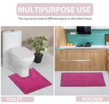 Home Weavers Luxury Collection 100% Cotton Reversible Bathroom Rugs Set, Washable Rug, Extra Soft and Absorbent Bath Rug, Kitchen Mat, 2 Piece Set(S+M), Hot Pink - color: Hot Pink, size: 2 Piece Set(S+M)