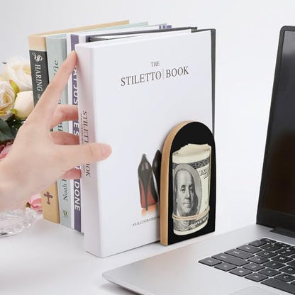 Money Roll 100 Hundred Dollar Decorative Bookends for Shelves Wood 1 Pair Desktop Book Stands for Home Office