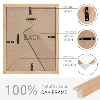8x10 Picture Frame Natural Solid Oak Photo Frames with 5x7 Removable Mat Wall Hanging Large Handcrafted Frame with HD Plexiglass Wall and Tabletop Display Large Poster Frame - color: Oak, size: 8X10,1P