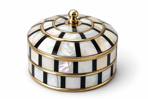 Round Hand Painted Decorative Jewelry Trinket Box Unique Gift for Home Decor Antique Metal Case with Mother of Pearl Sindoor/Coin/Jewelry Storage Box for Women (TYPE-5) - color: TYPE-5