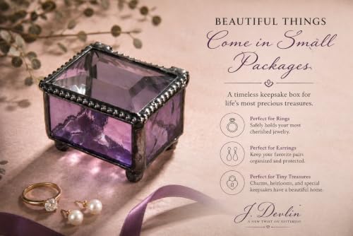 J Devlin Purple Stained Glass Ring Box Small Glass Keepsake Trinket Box | Small purple stained glass ring box for rings earrings charms tiny keepsakes and meaningful treasures - color: Purple