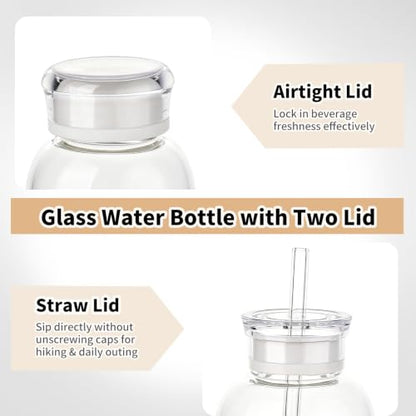 Glass Water Bottles with Lids, 25oz Juice Bottles, Glass Bottles with Straws and Time Marker, Reusable Water Bottle, Leak Proof Drinking Jars for Smoothies, Juicing, Milk,Bubble Tea - size: 25oz