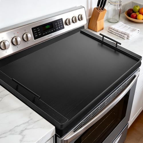 Noodle Board Stove Cover with Handles, Wood Stove Top Covers for Electric Stove and Gas Burners, Wooden Decorative Serving Tray Kitchen Sink Cover for Counter Space (Black) - color: Black