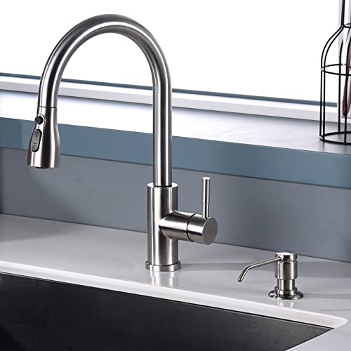 Soap Dispenser for Kitchen Sink (Brushed Nickel) and Extension Tube Kit, Complete Brass Head, 40" Silicone Tube Connect to The Soap Bottle Directly, Say Goodbye to Frequent Refills - color: Brushed Nickel