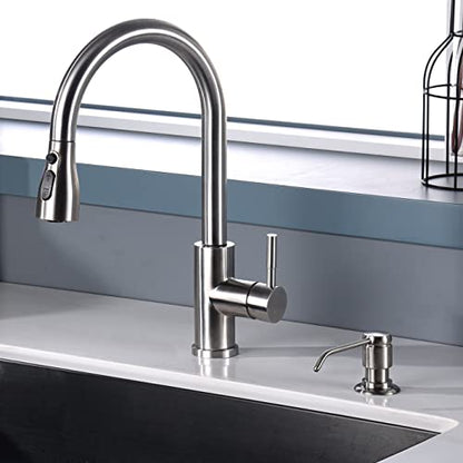 Soap Dispenser for Kitchen Sink (Brushed Nickel) and Extension Tube Kit, Complete Brass Head, 40" Silicone Tube Connect to The Soap Bottle Directly, Say Goodbye to Frequent Refills - color: Brushed Nickel