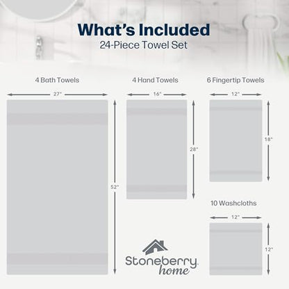 24-Piece Set of Towels, Lightweight 380 GSM Cotton Towels, Quick Drying, Absorbent Hand Towels, Fingertip Towels, Bath Towels, & Washcloths, Grape - color: Grape