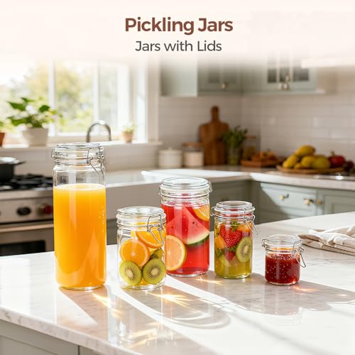 ComSaf Small 16 oz Glass Jars with Airtight Lids 6 Pack Pickling Pantry | Sourdough starter, Overnight oats, Fermenting coffee spices, Pantry organization, Pickling fermenting, Clear glass - size: 17oz*6