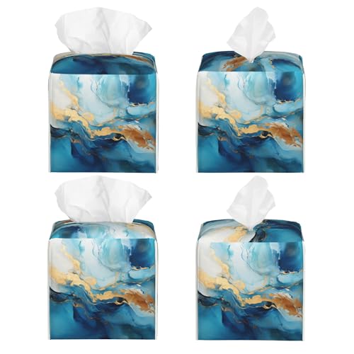 Blue Gold Marble Tissue Box Cover Square,Abstract Liquid Marble Texture Tissue Box Holder Waterproof Leather Facial Paper Organizer Dispenser for Bathroom Home Car Nightstand Vanity Desk - color: Color-6