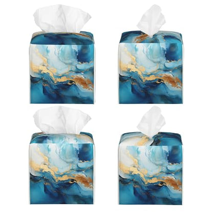 Blue Gold Marble Tissue Box Cover Square,Abstract Liquid Marble Texture Tissue Box Holder Waterproof Leather Facial Paper Organizer Dispenser for Bathroom Home Car Nightstand Vanity Desk - color: Color-6