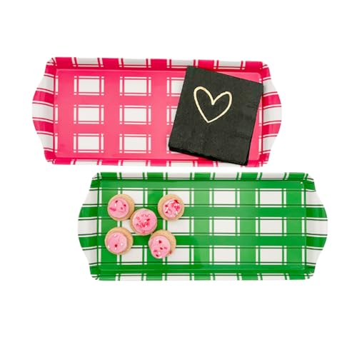 Green Plaid Melamine Serving Tray with Handles Festive All-Season Platter | By Sprinkles & Confetti Easter Summer Birthdays Outdoor Indoor BPA-Free Shatter-Resistant Lightweight Food Entertaining - color: Green Plaid
