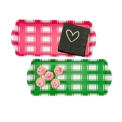 Green Plaid Melamine Serving Tray with Handles Festive All-Season Platter | By Sprinkles & Confetti Easter Summer Birthdays Outdoor Indoor BPA-Free Shatter-Resistant Lightweight Food Entertaining - color: Green Plaid